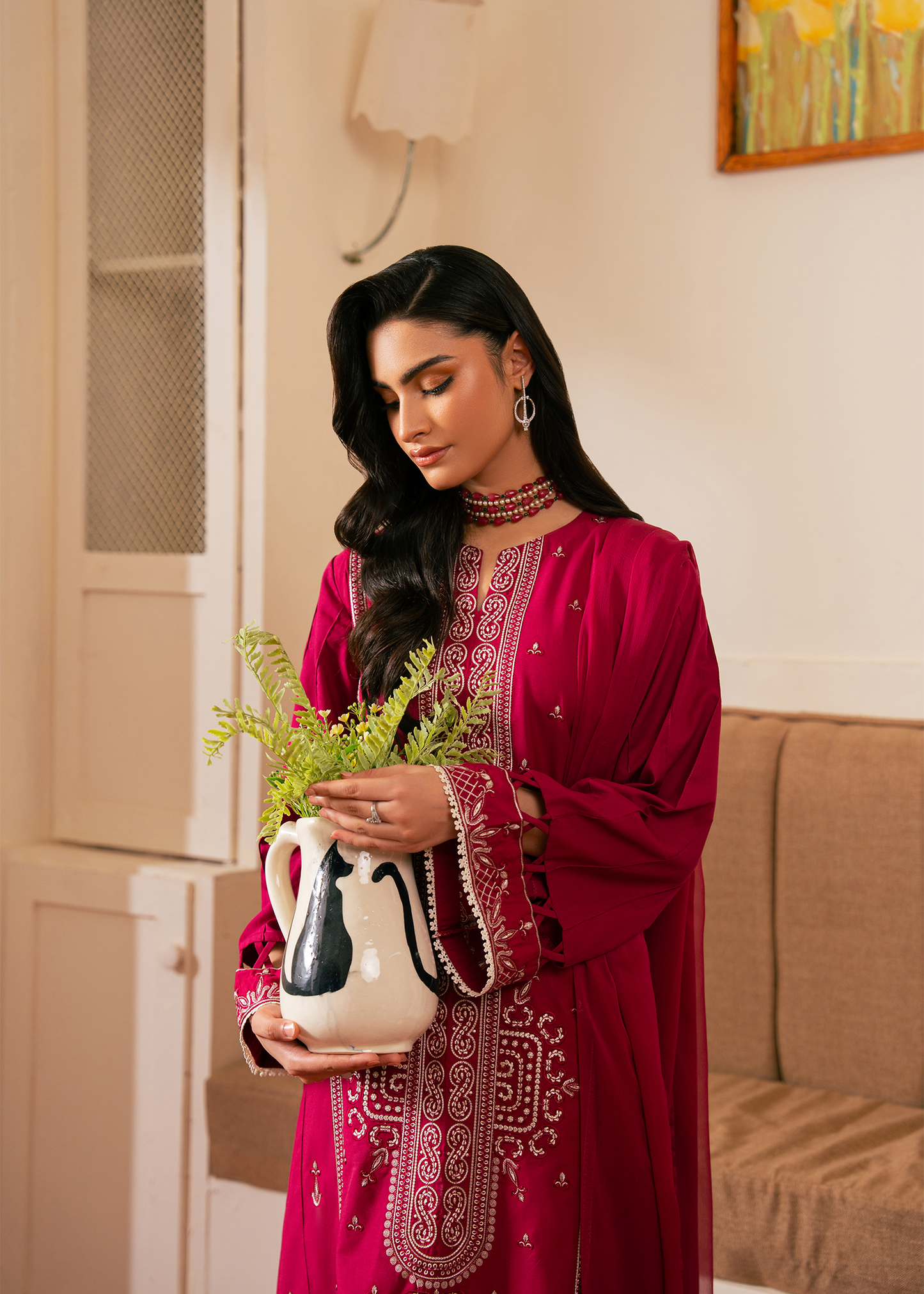 Magenta Embroidered 3 Piece