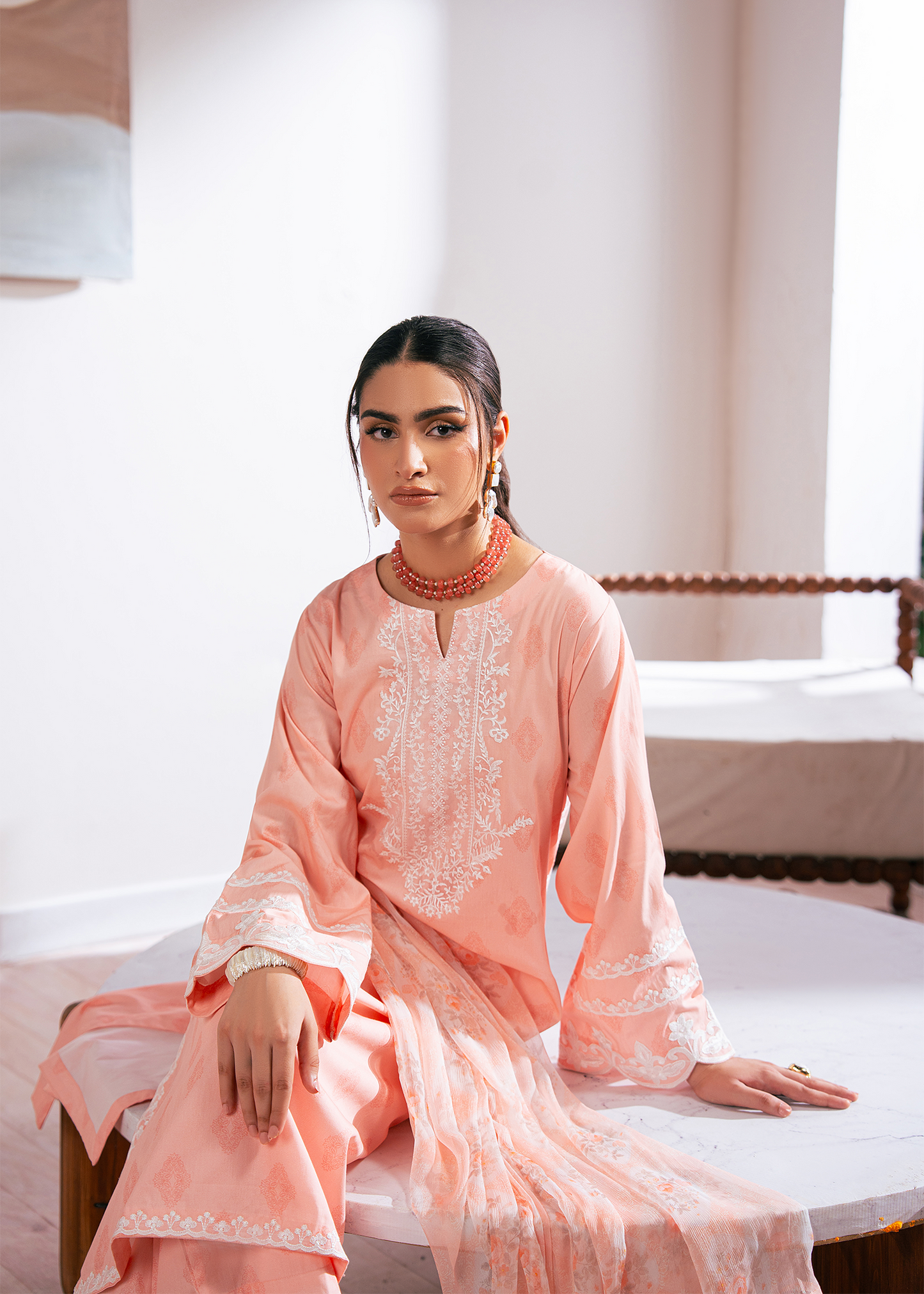 Baby Pink Embroidered 3 Piece