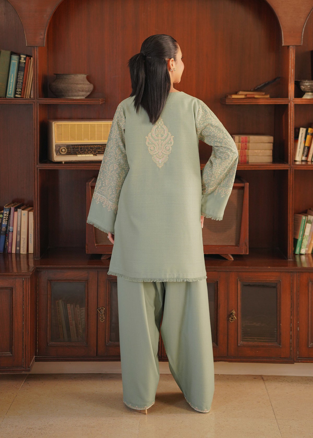 Sage Green Embroidered Marina 2 PC Suit