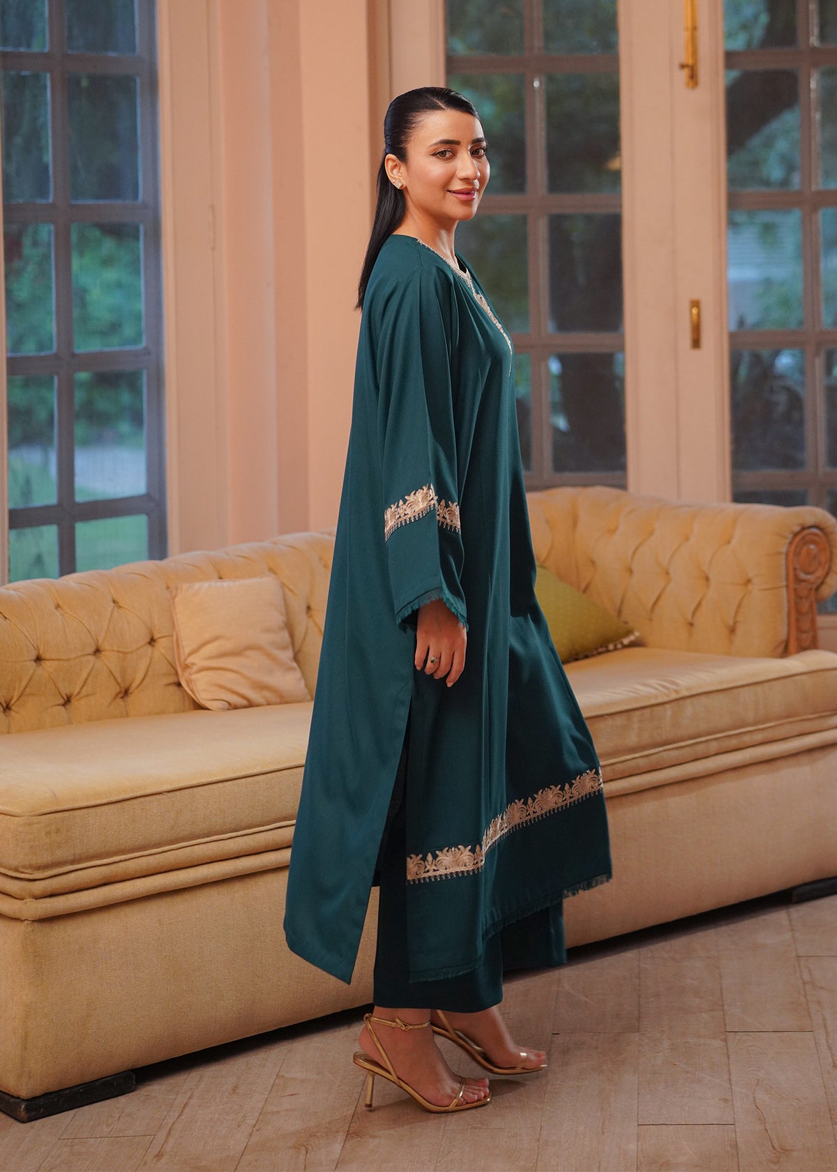 Teal Embroidered Marina 2 PC Suit