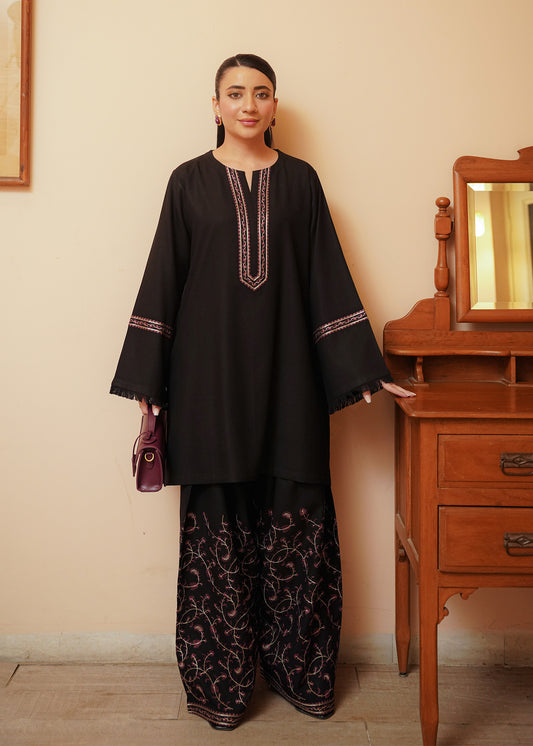 Black Embroidered Marina 2 PC Suit