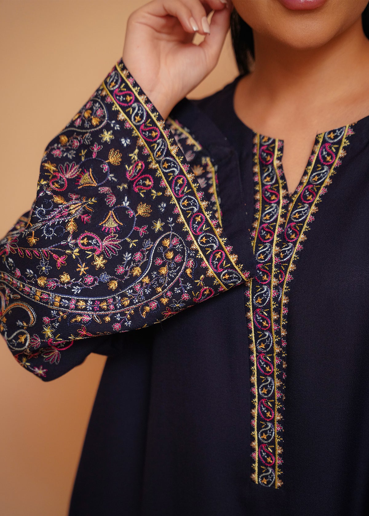 Navy Blue Embroidered Marina 2 PC Suit