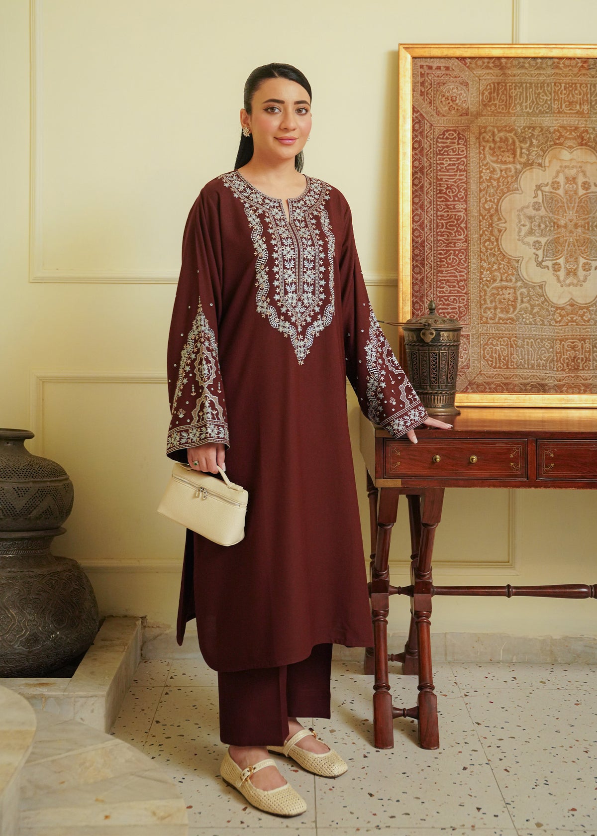 Brown Embroidered Marina 2 PC Suit