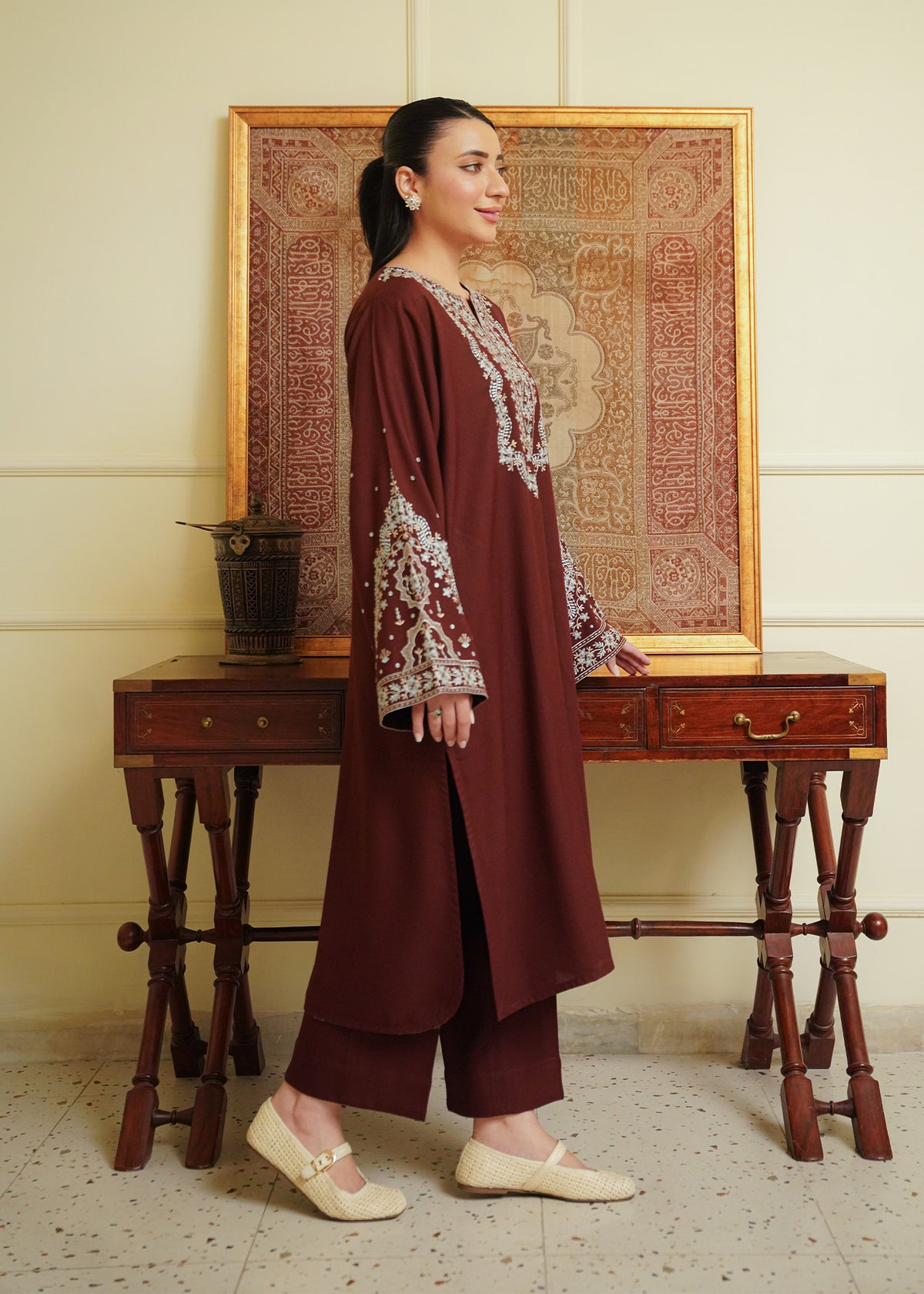 Brown Embroidered Marina 2 PC Suit