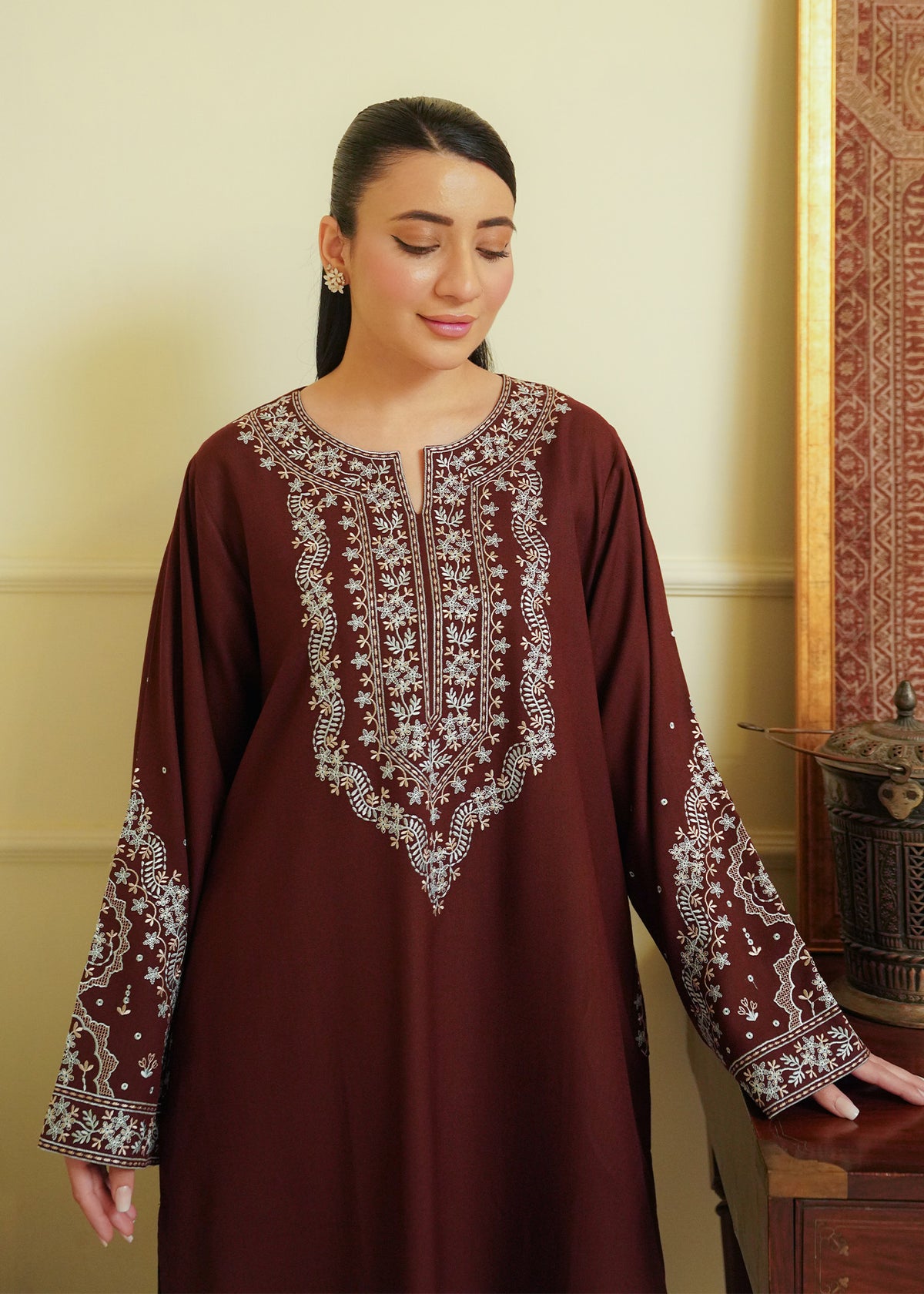 Brown Embroidered Marina 2 PC Suit