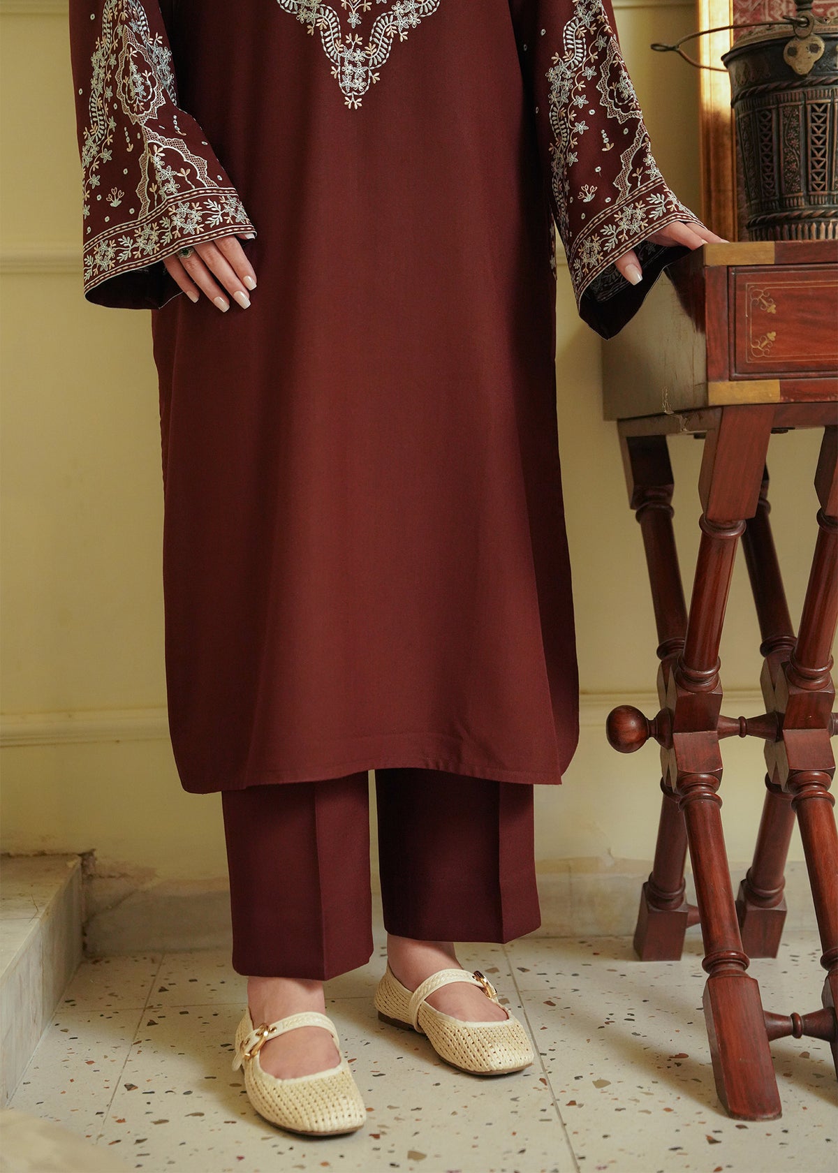 Brown Embroidered Marina 2 PC Suit