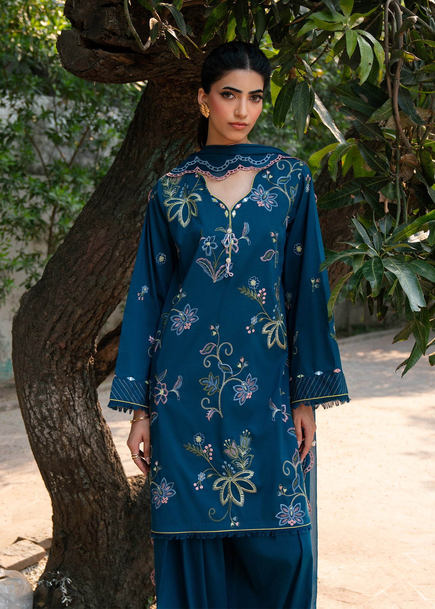Zoe Teal Festive Lawn
