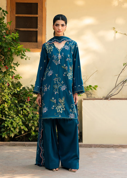 Zoe Teal Festive Lawn