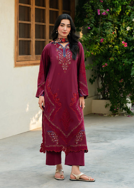 Lia Maroon Festive Lawn