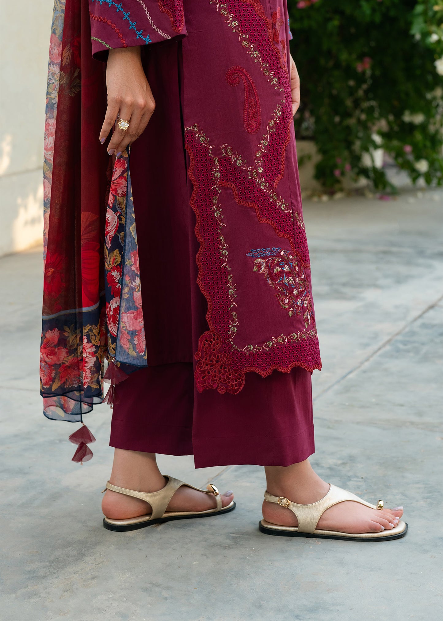 Lia Maroon Festive Lawn