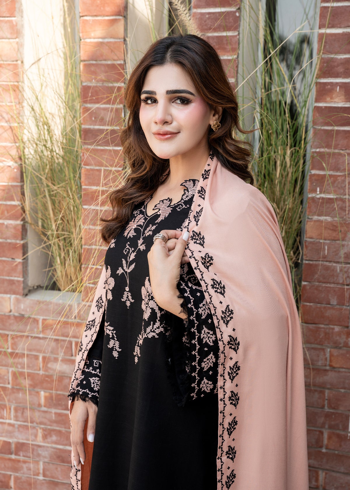 Onyx Black Embroidered Khaddar Suit