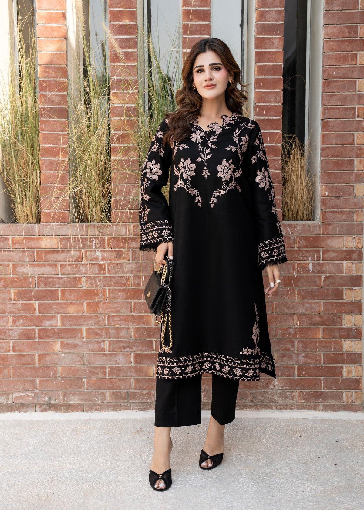 Onyx Black Embroidered Khaddar Suit