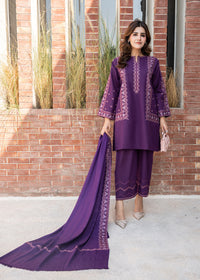 Purple Embroidered Wool Shawl