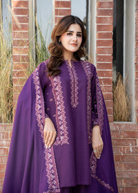 Purple Embroidered Wool Shawl