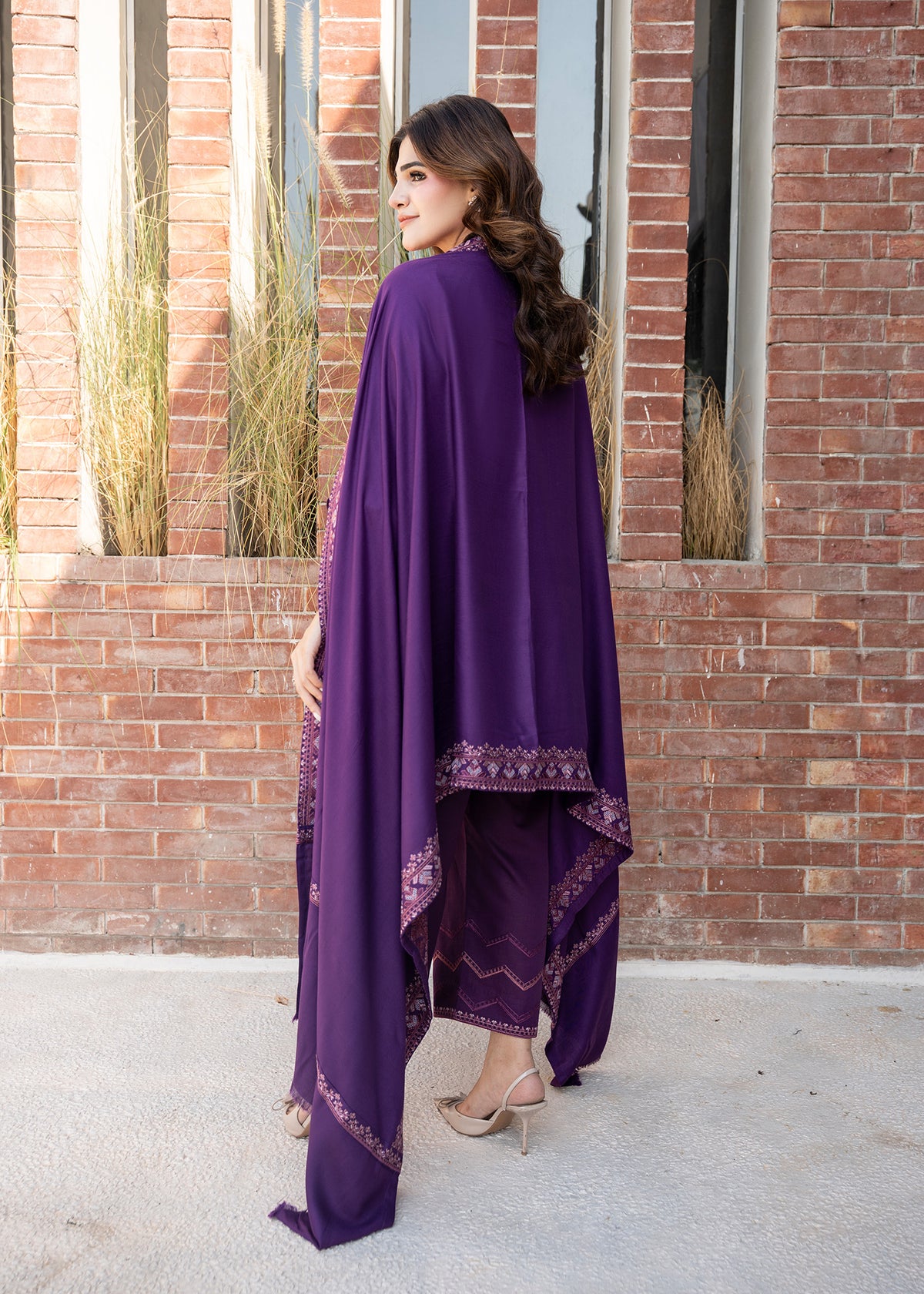 Plum Purple Embroidered Khaddar Suit