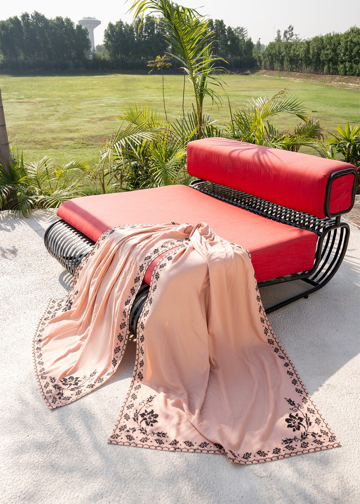 Peach Embroidered Wool Shawl
