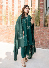 Bottle Green Embroidered Khaddar Suit