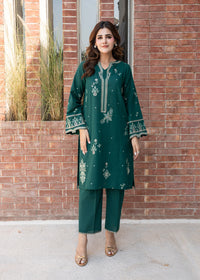 Bottle Green Embroidered Khaddar Suit