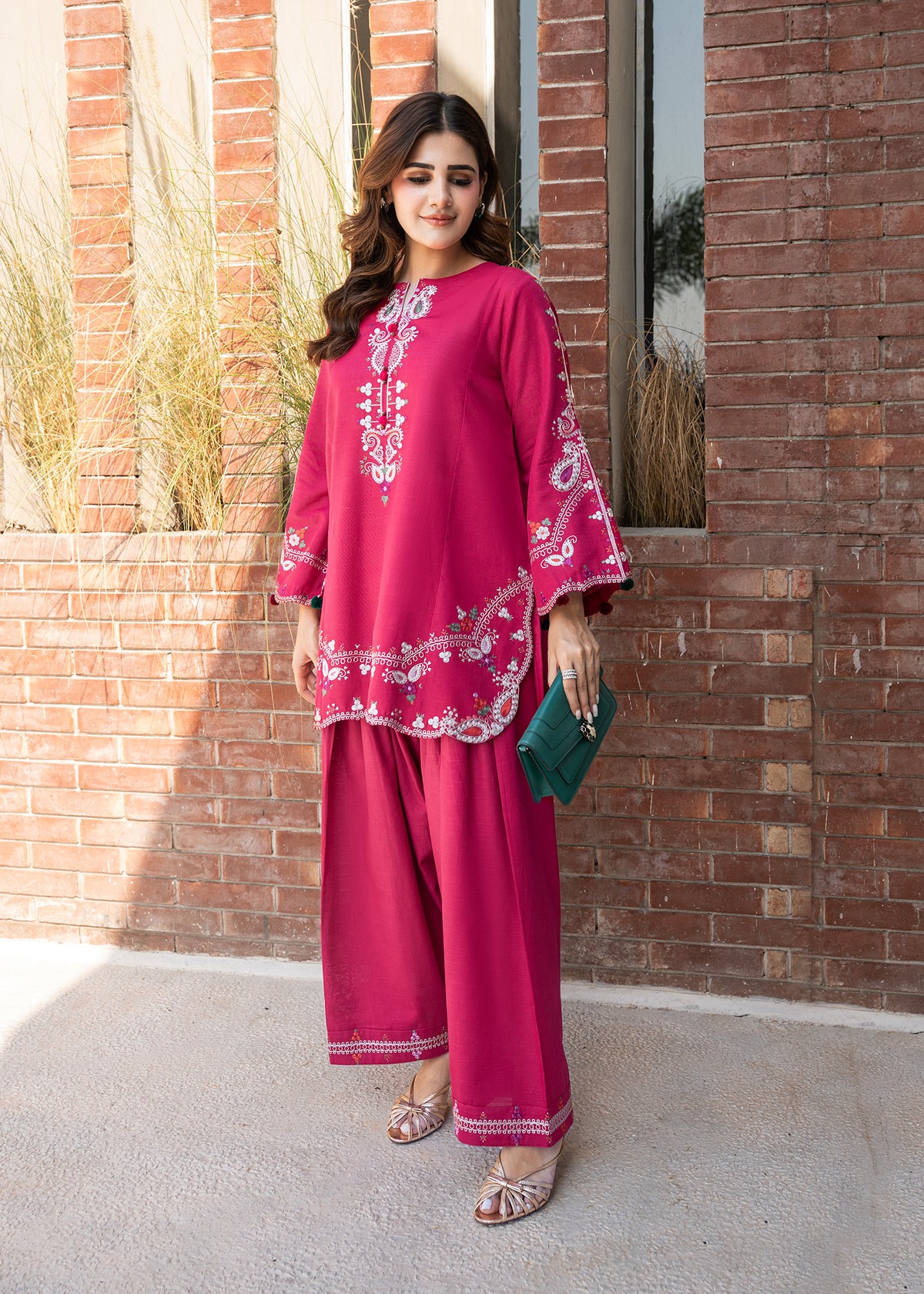 Raspberry Pink Embroidered Khaddar Suit