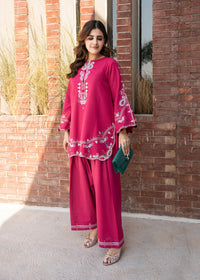 Raspberry Pink Embroidered Khaddar Suit