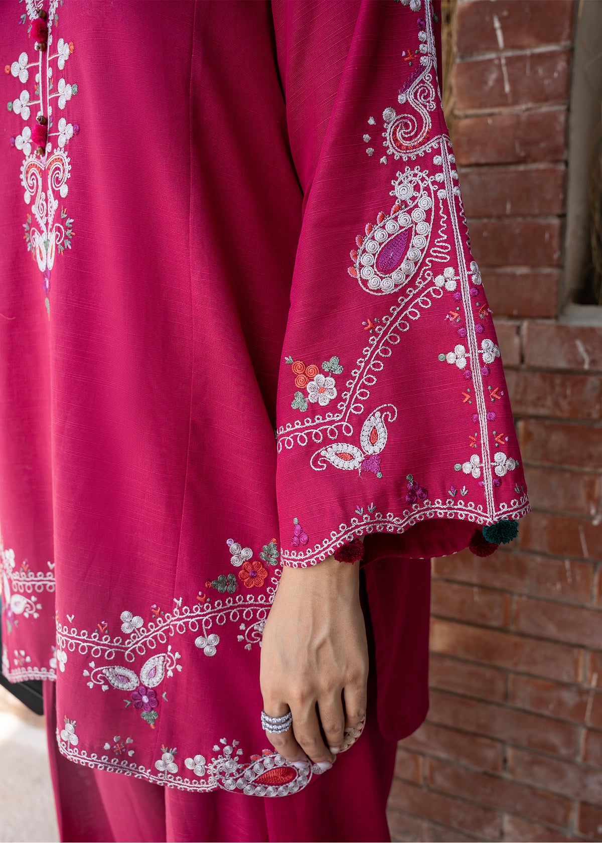 Raspberry Pink Embroidered Khaddar Suit