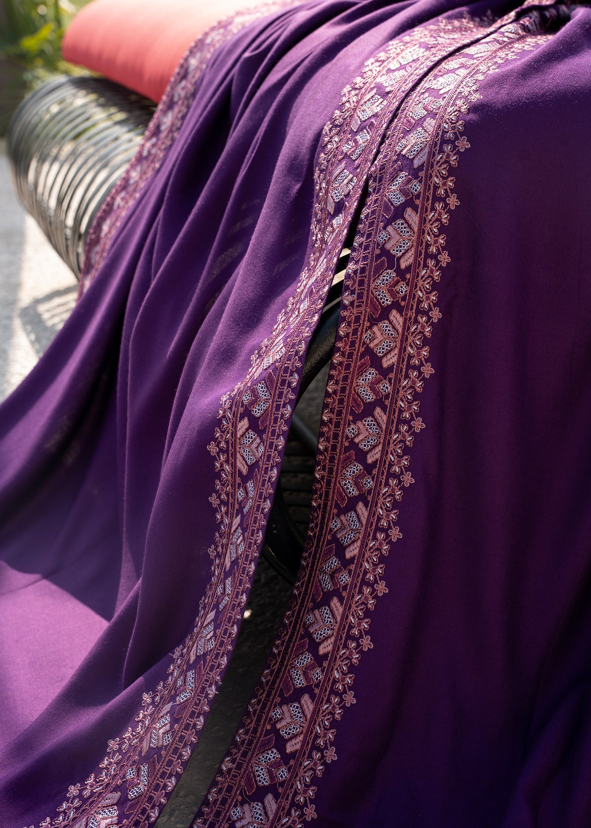 Purple Embroidered Wool Shawl