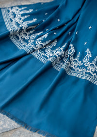 Teal Blue Embroidered Wool Shawl