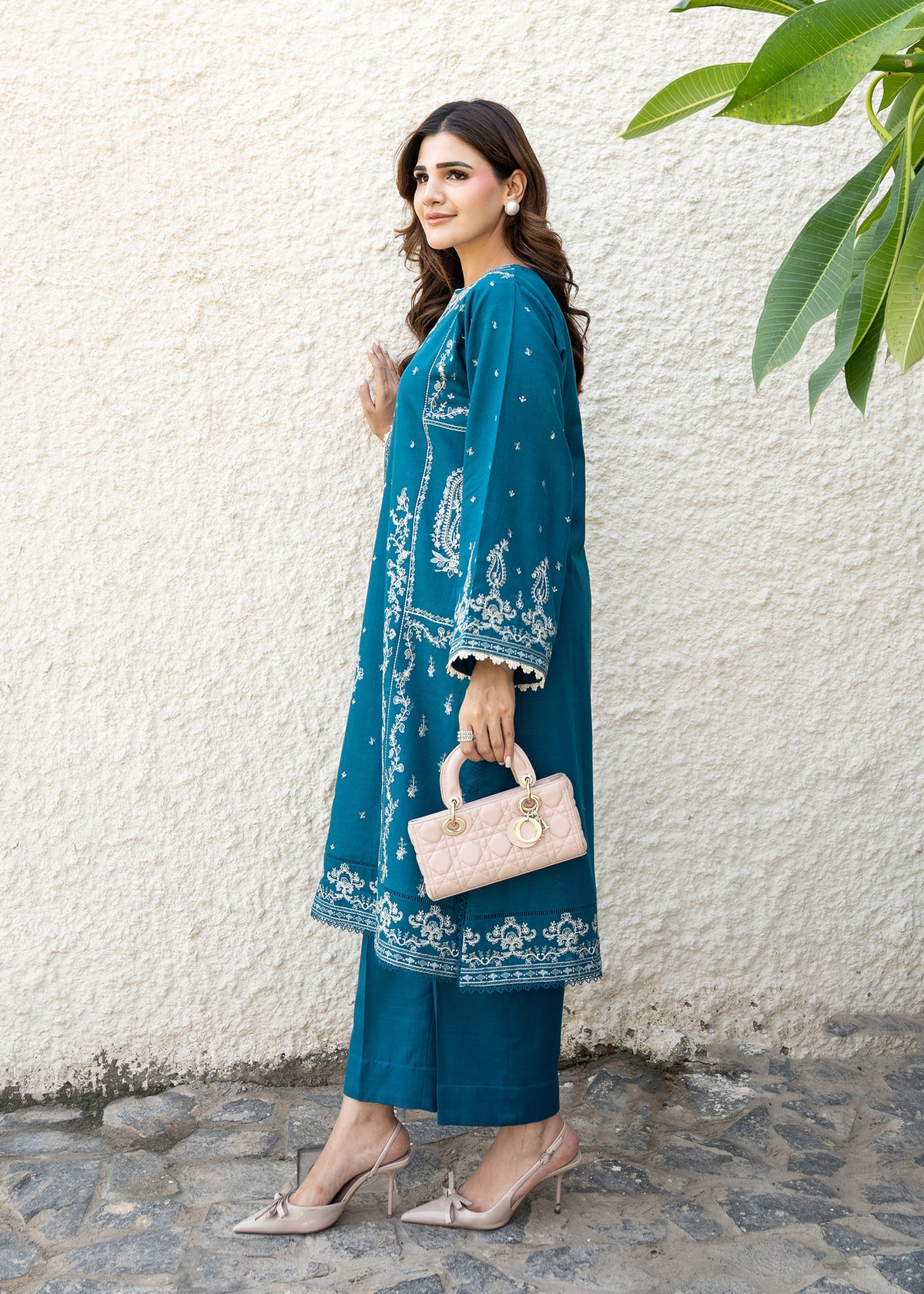 Teal Blue Embroidered Khaddar Suit