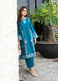 Teal Blue Embroidered Khaddar Suit