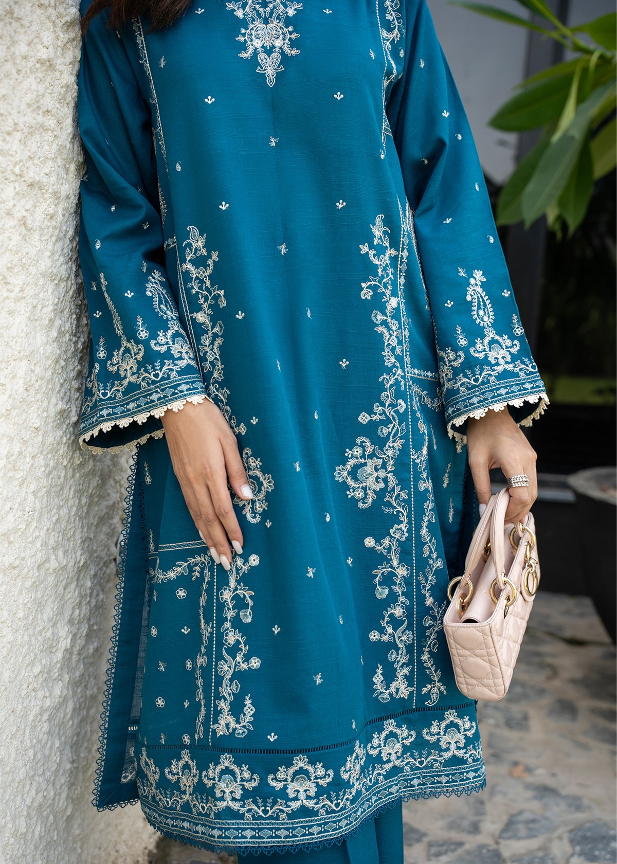 Teal Blue Embroidered Khaddar Suit