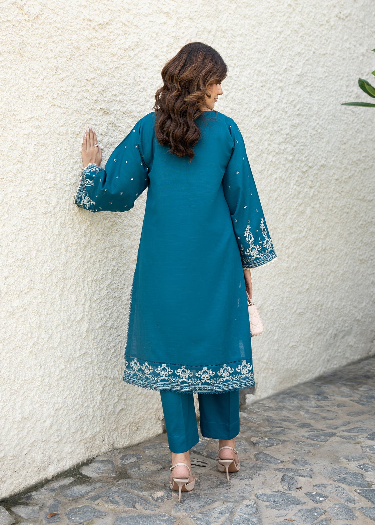 Teal Blue Embroidered Khaddar Suit