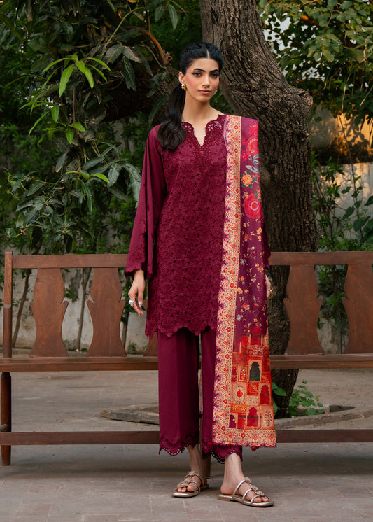 Ana Maroon Festive Lawn