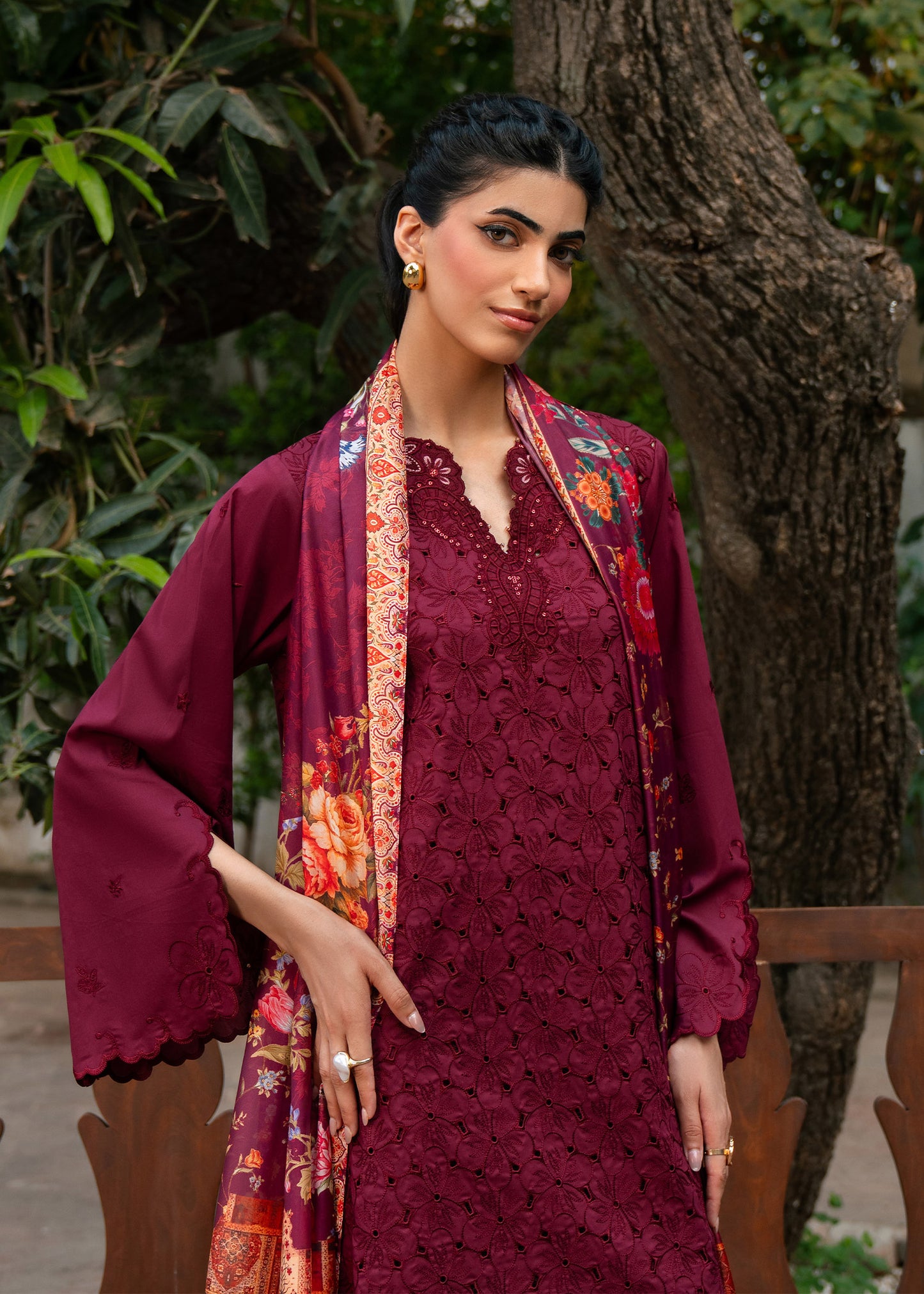 Ana Maroon Festive Lawn