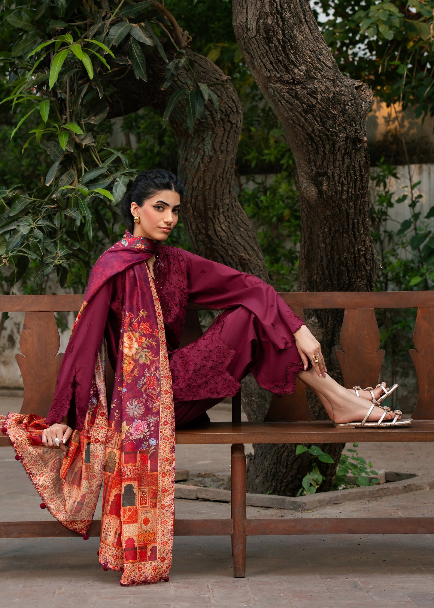 Ana Maroon Festive Lawn