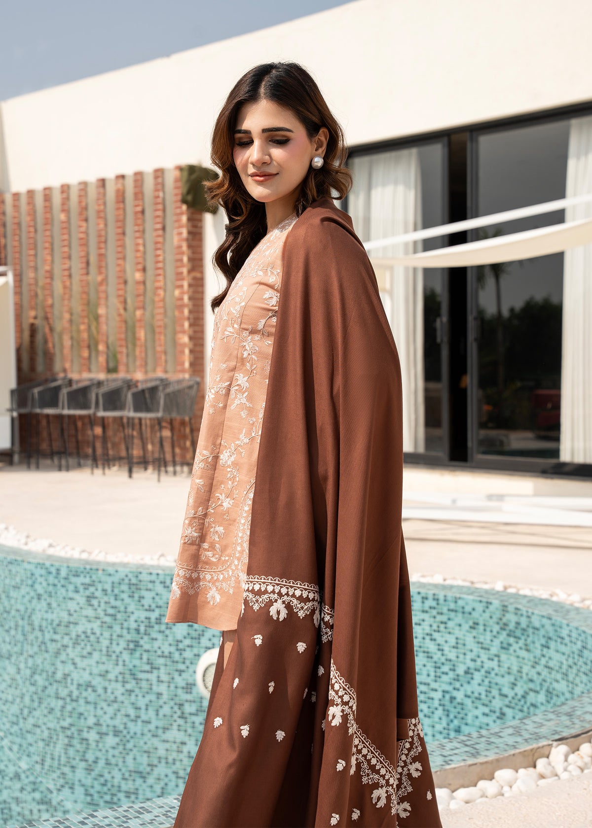 Dusty Peach Embroidered Khaddar Suit