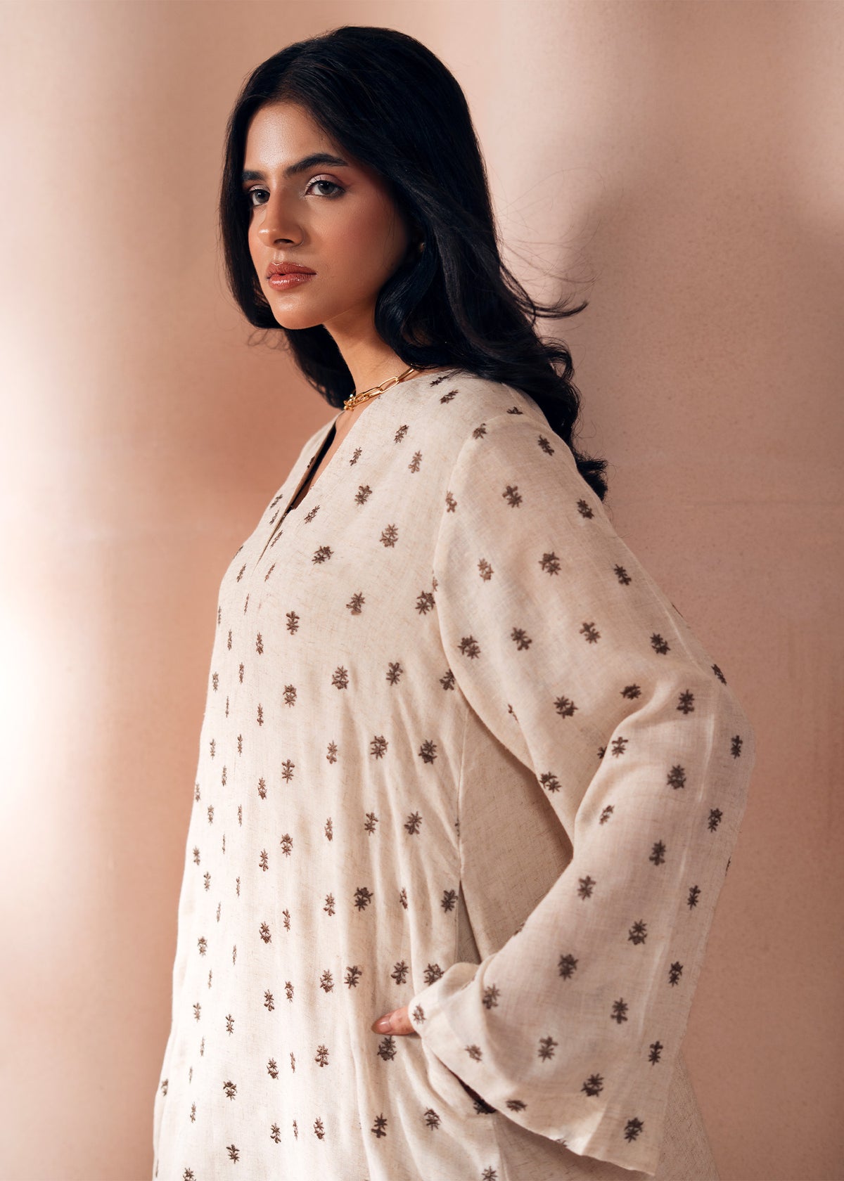 Beige Embroidered Shirt