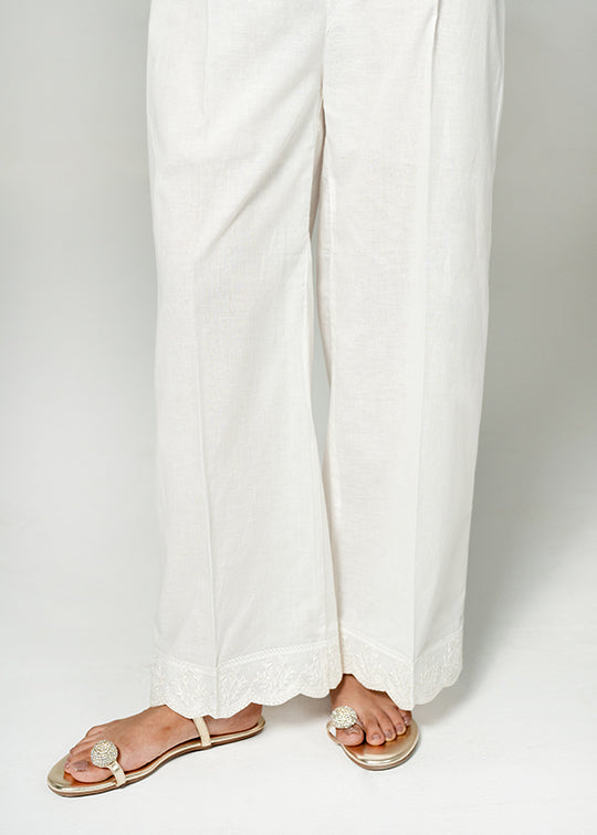 White Embroidered Trouser