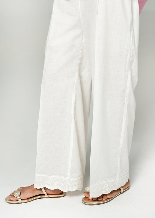White Embroidered Trouser