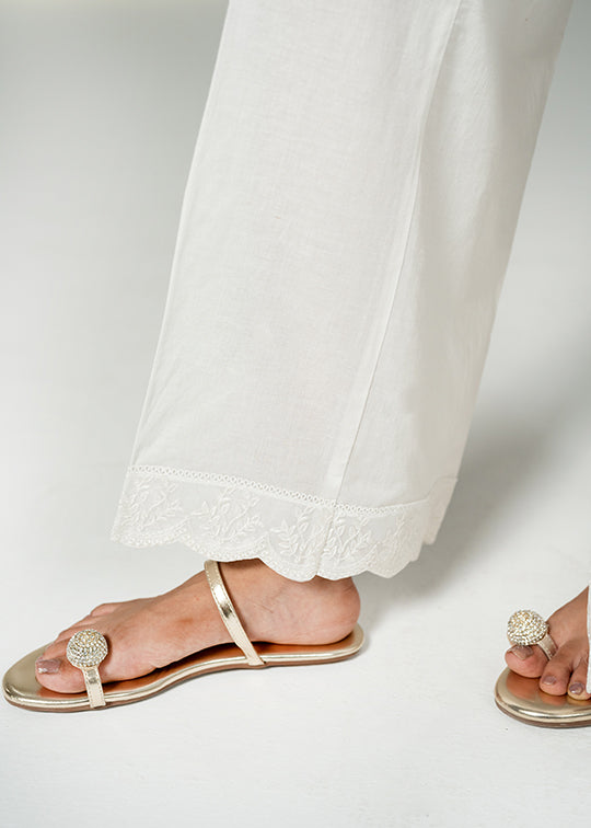 White Embroidered Trouser