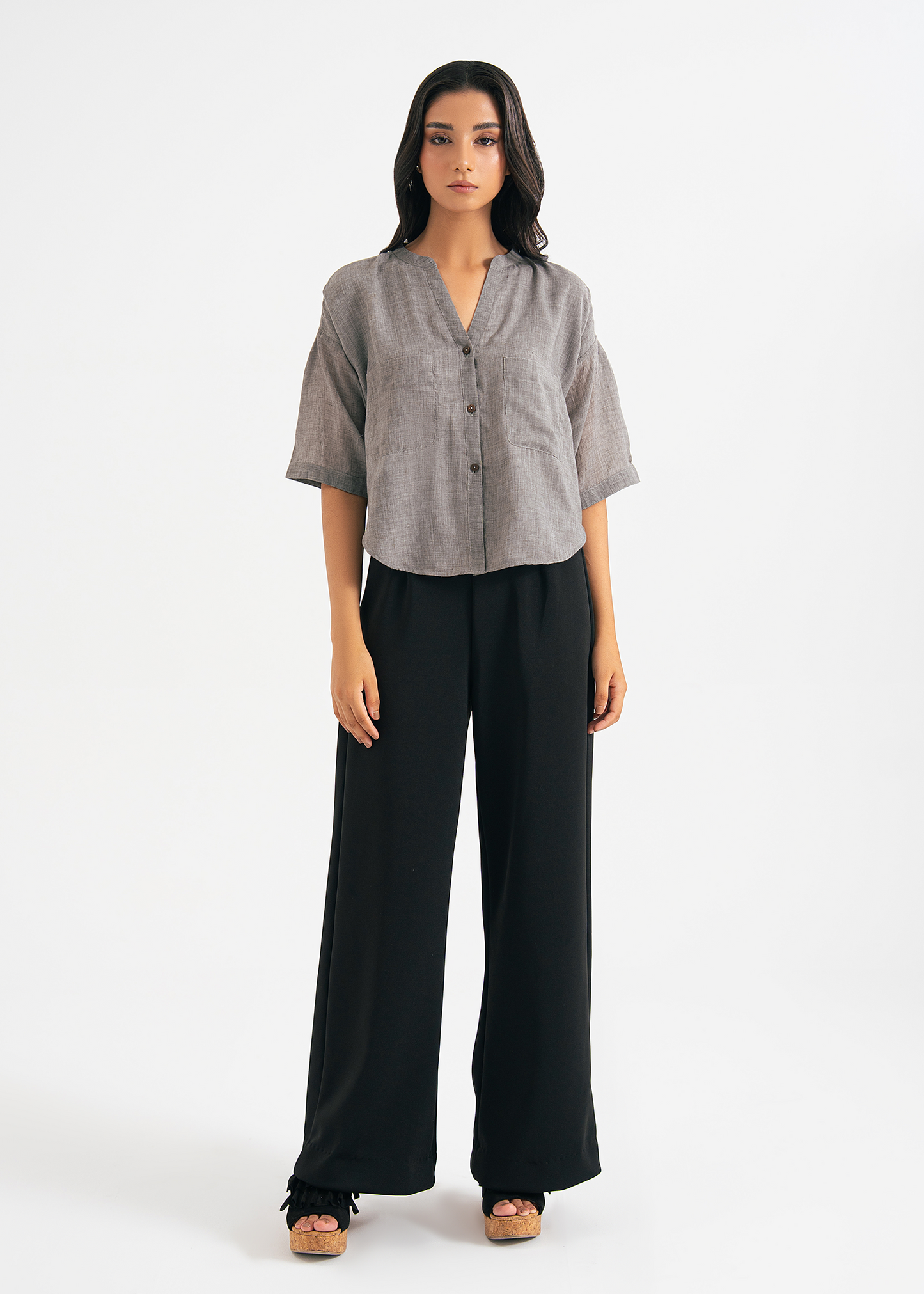 Grey Cropped Button Down