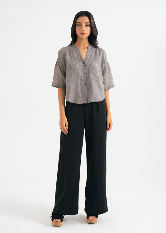 Grey Cropped Button Down