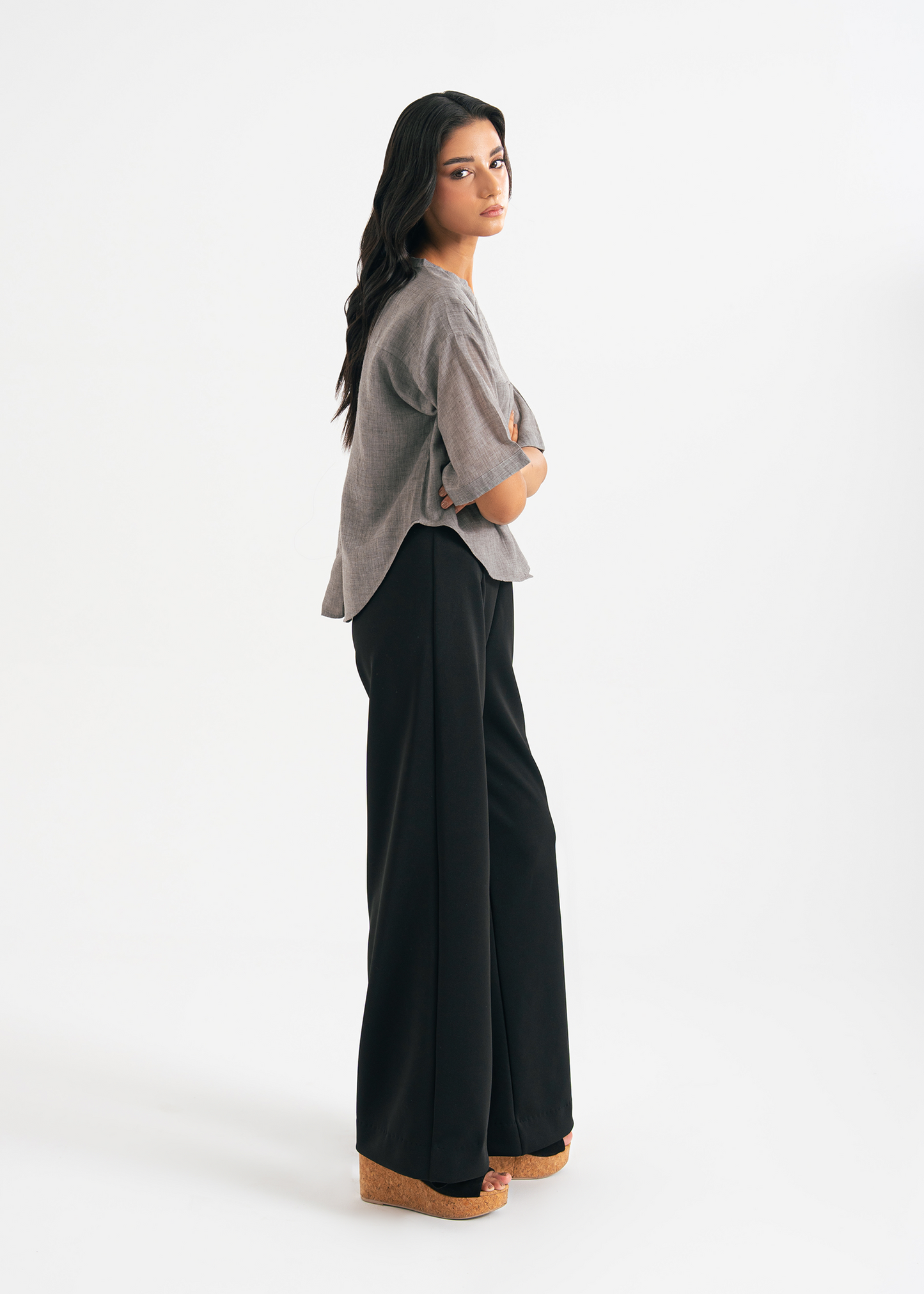 Grey Cropped Button Down