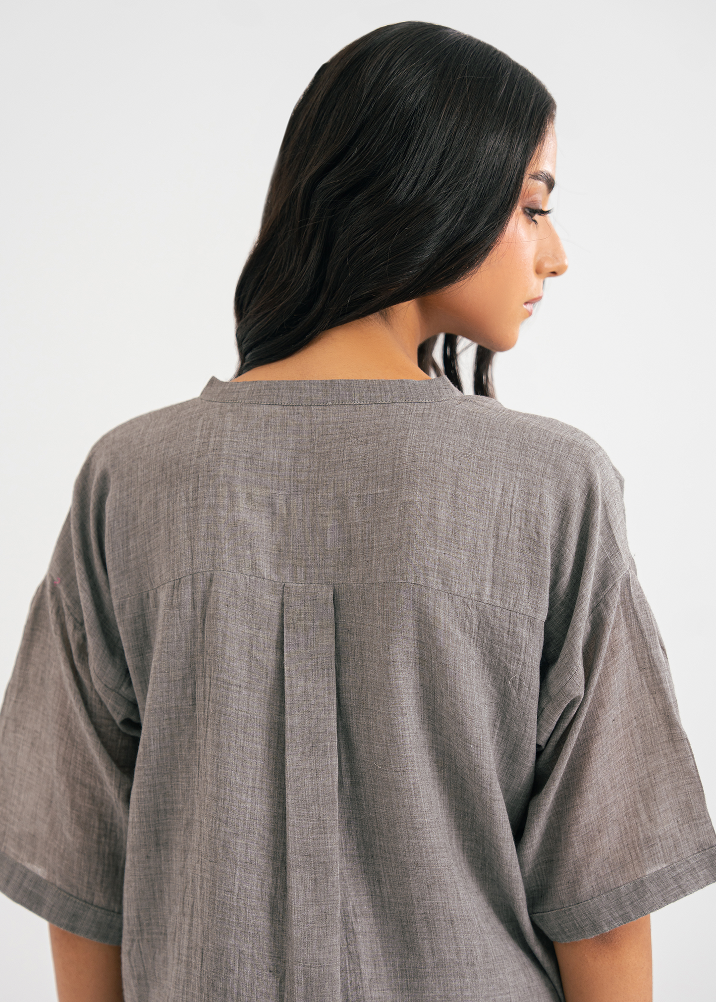 Grey Cropped Button Down