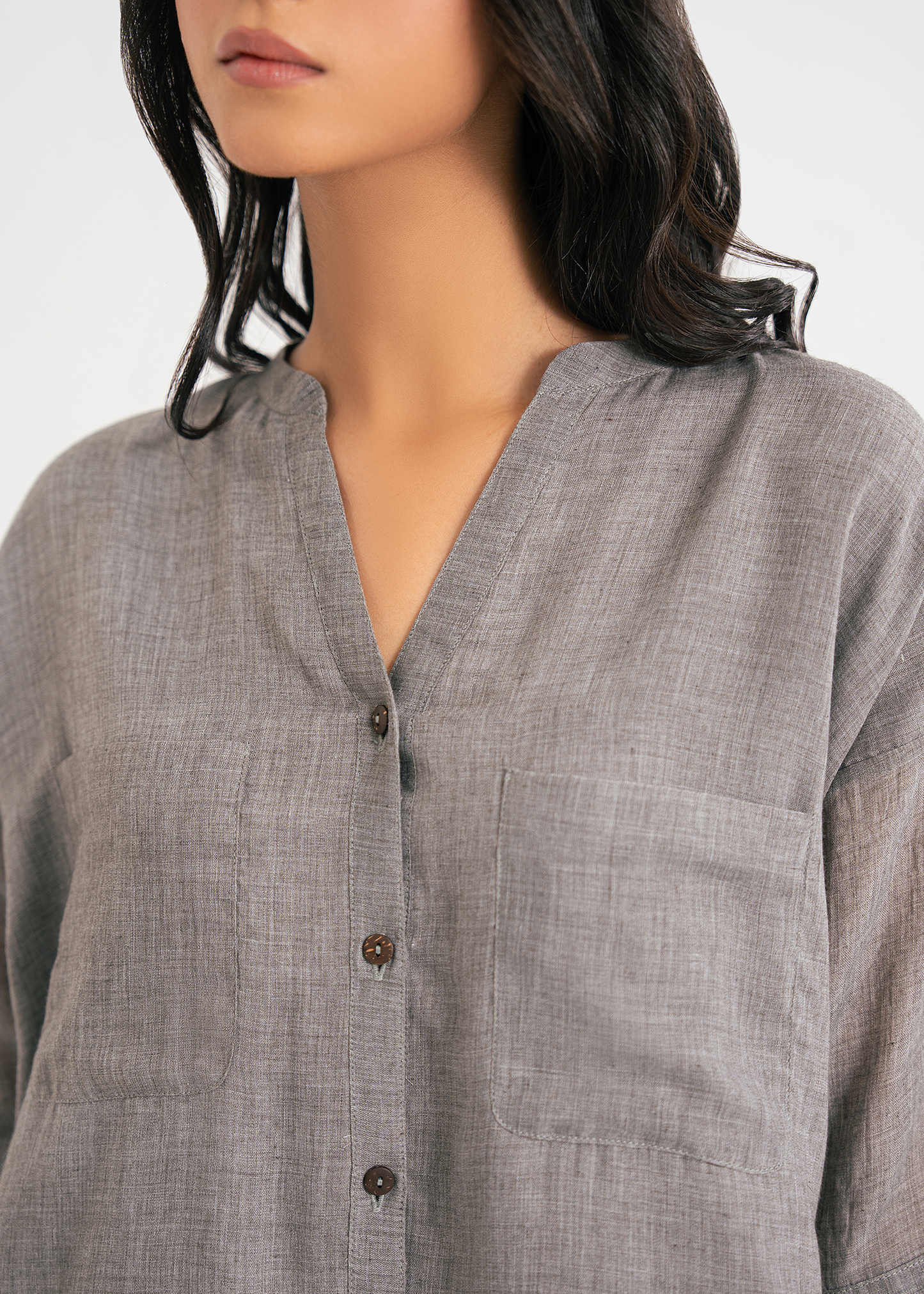 Grey Cropped Button Down