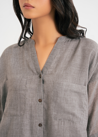 Grey Cropped Button Down