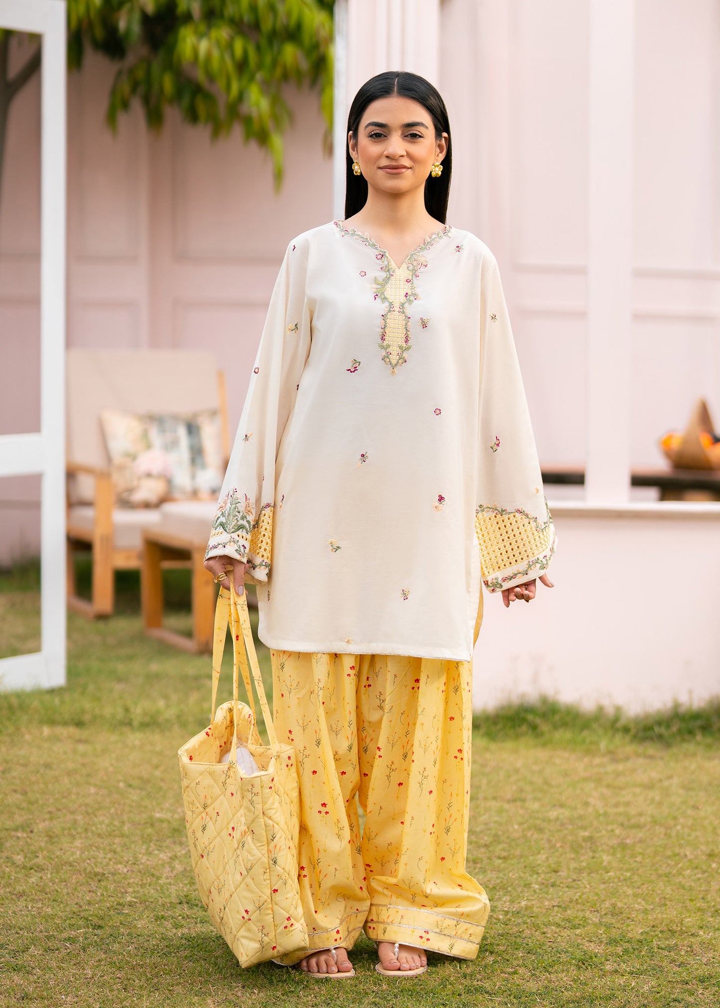 Sunny Yellow Printed Embroidered Suit