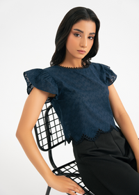 Navy Blue Embroidered Top