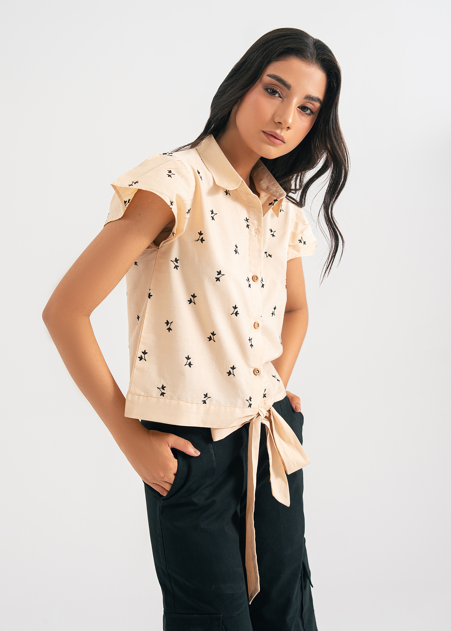 Beige Embroidered Top