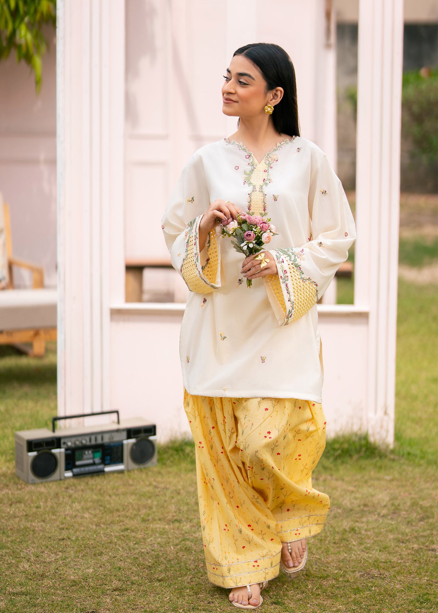 Sunny Yellow Printed Embroidered Suit