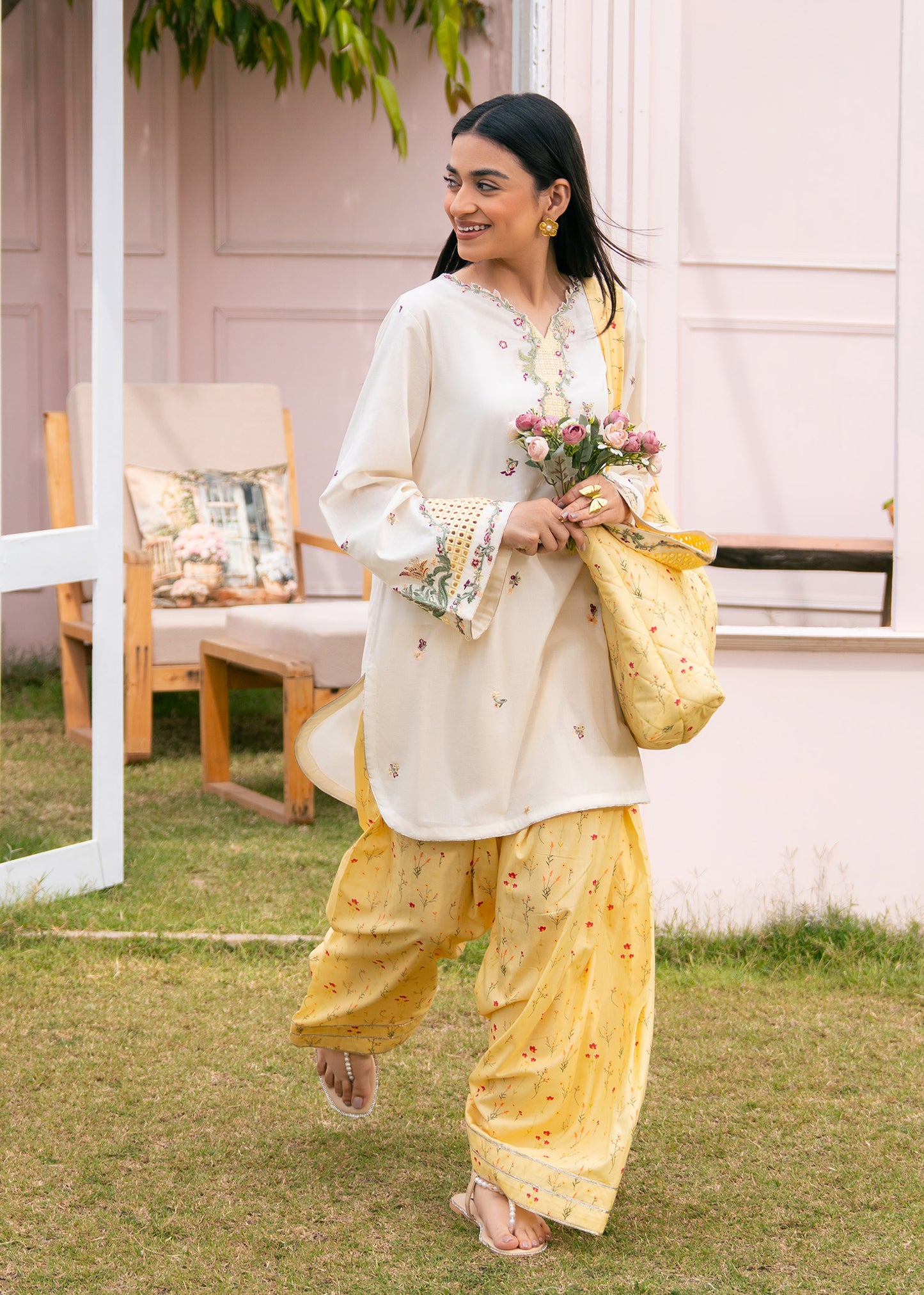 Sunny Yellow Printed Embroidered Suit